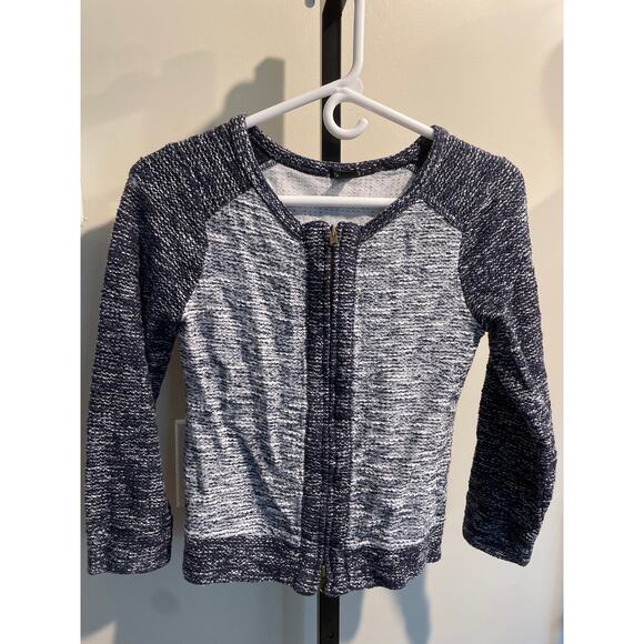 J CREW Women's Bouclé Tweed Zip Up Sweater Size XS Blue/Cream Long Sleeve - Picture 1 of 9